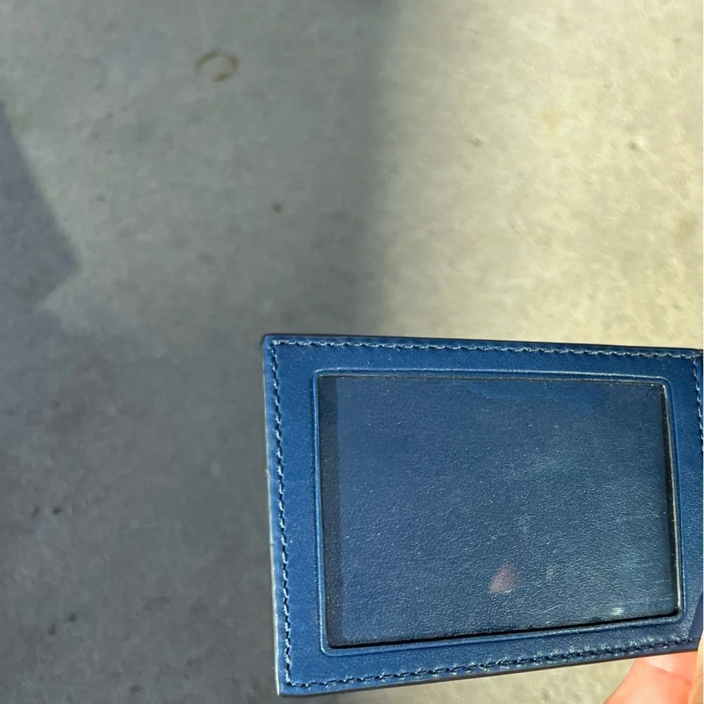 Coach Slim Clip Billfold Card Hold Wallet Brown Classic Canvas Blue Leather - Picture 5 of 12